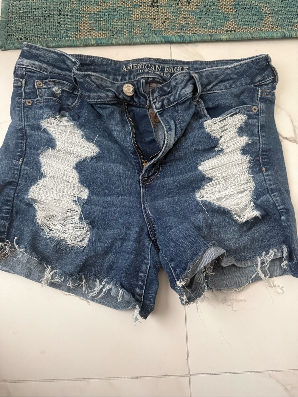 American Eagle Outfitters Dark Blue Distressed Denim Cutoff Shorts